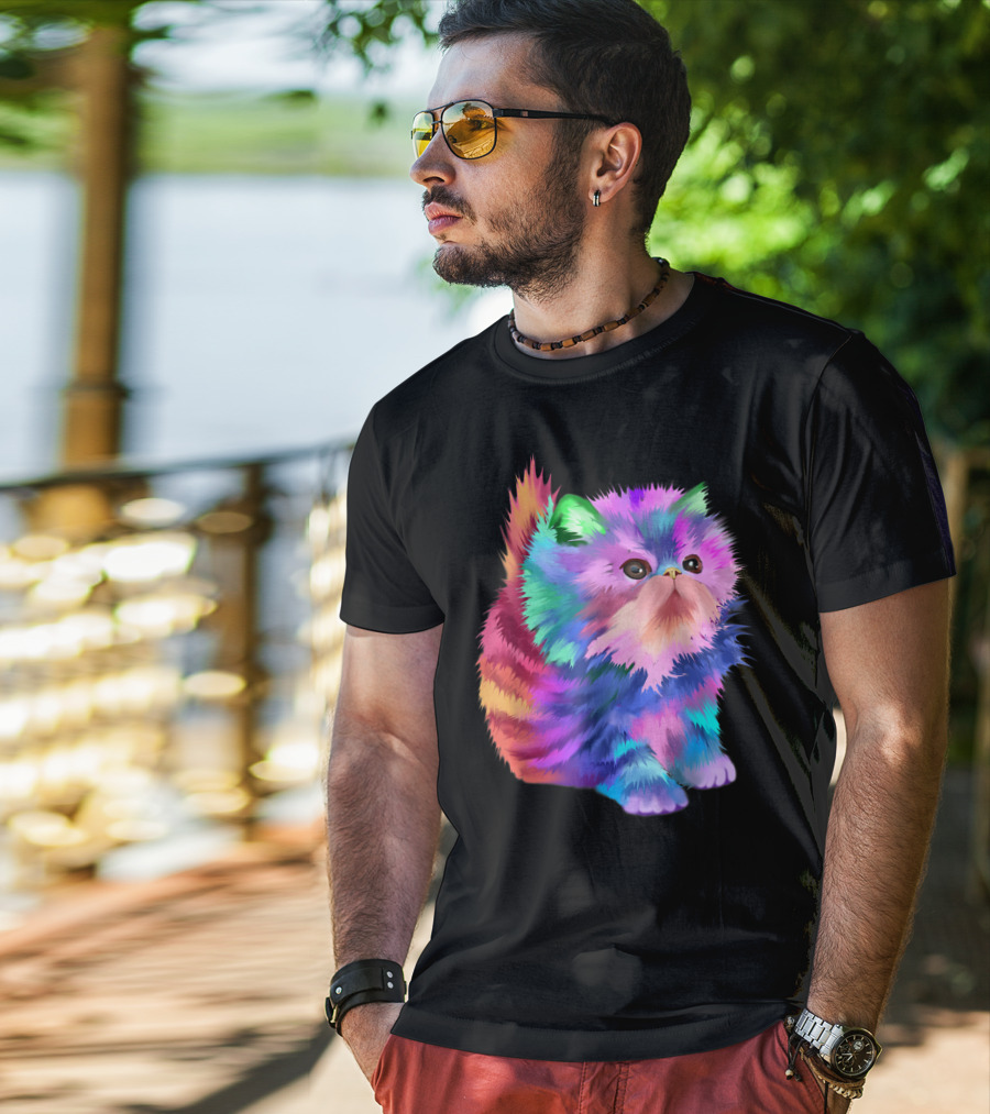 Colorful Rainbow Kitten Rave EDM Cat T-Shirt