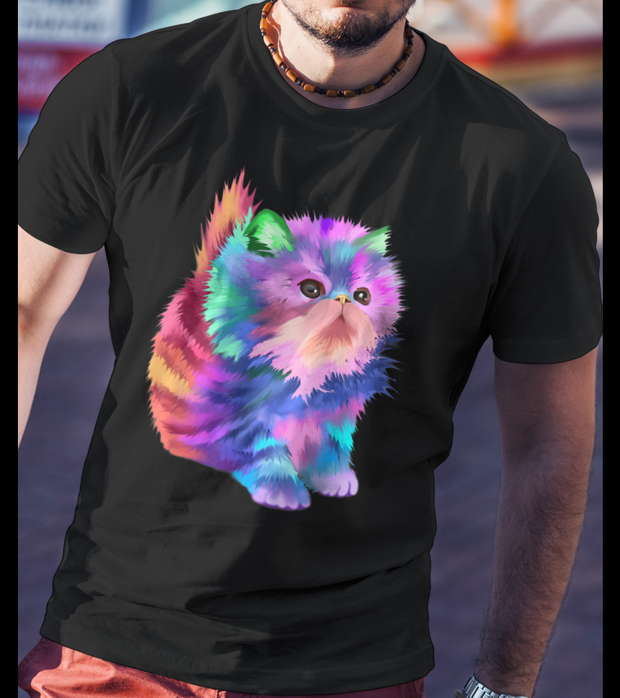 Colorful Rainbow Kitten Rave EDM Cat T-Shirt
