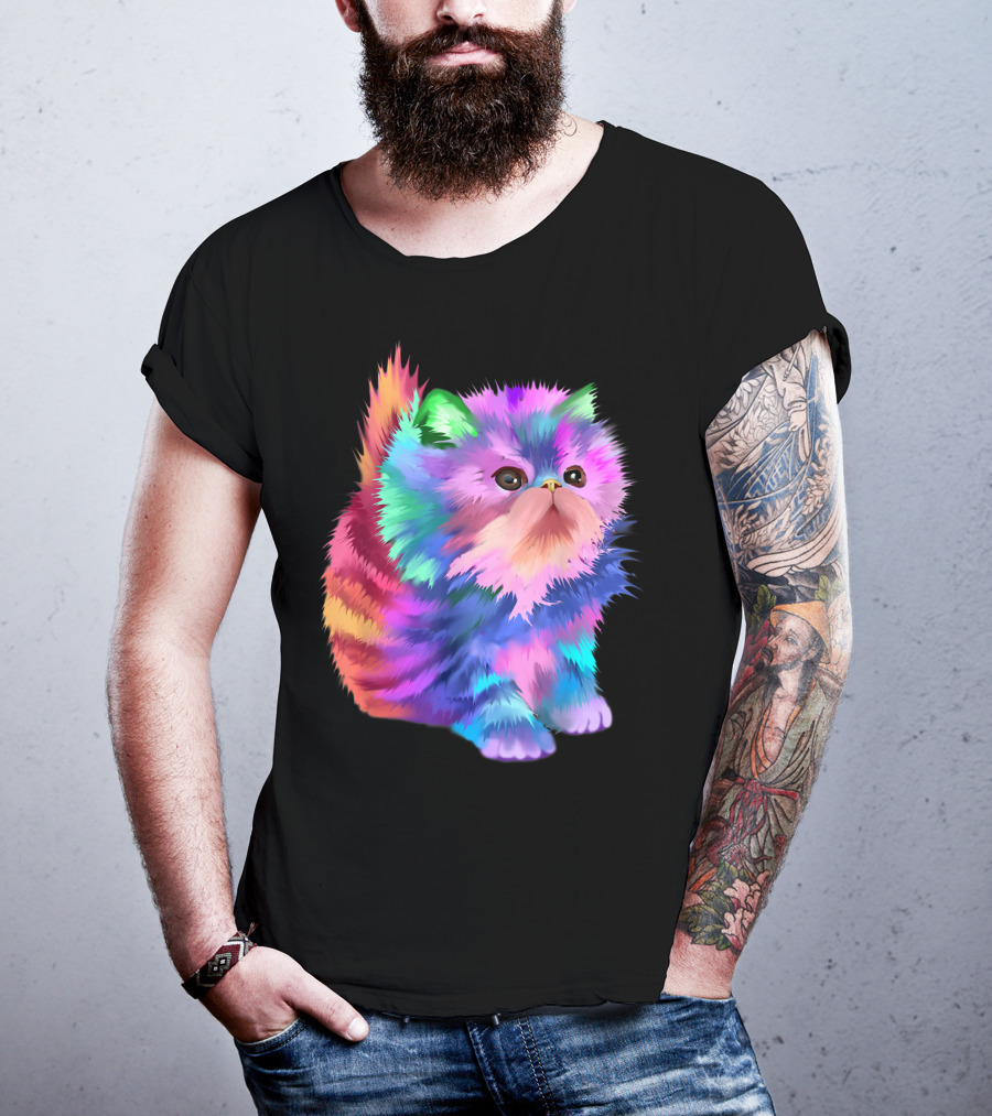 Colorful Rainbow Kitten Rave EDM Cat T-Shirt