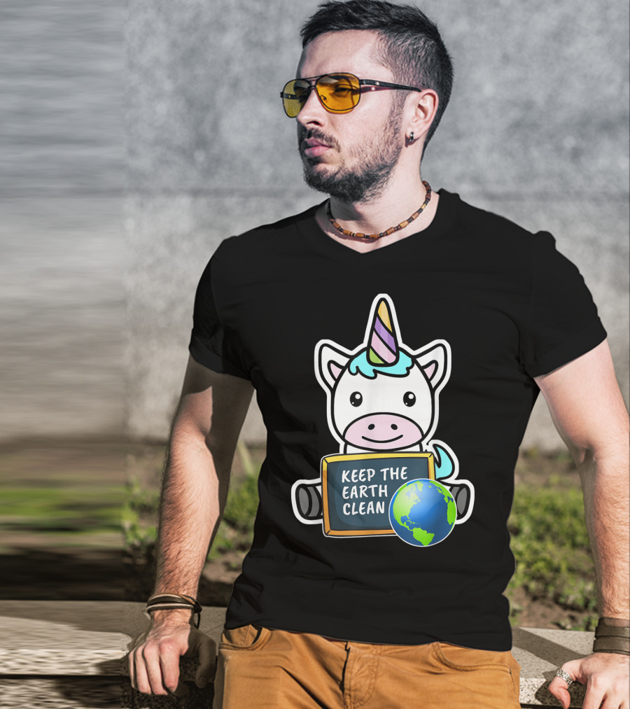 Keep The Earth Clean Cute Earth Day Unicorn T-Shirt