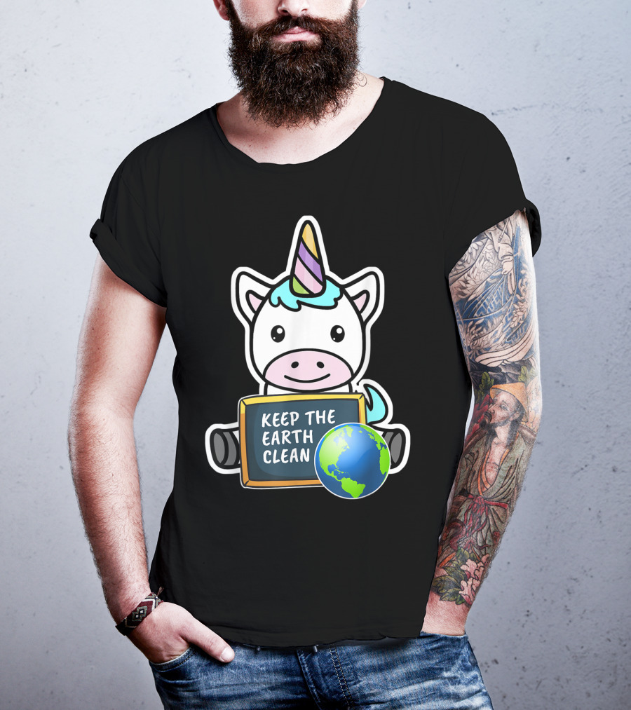 Keep The Earth Clean Cute Earth Day Unicorn T-Shirt