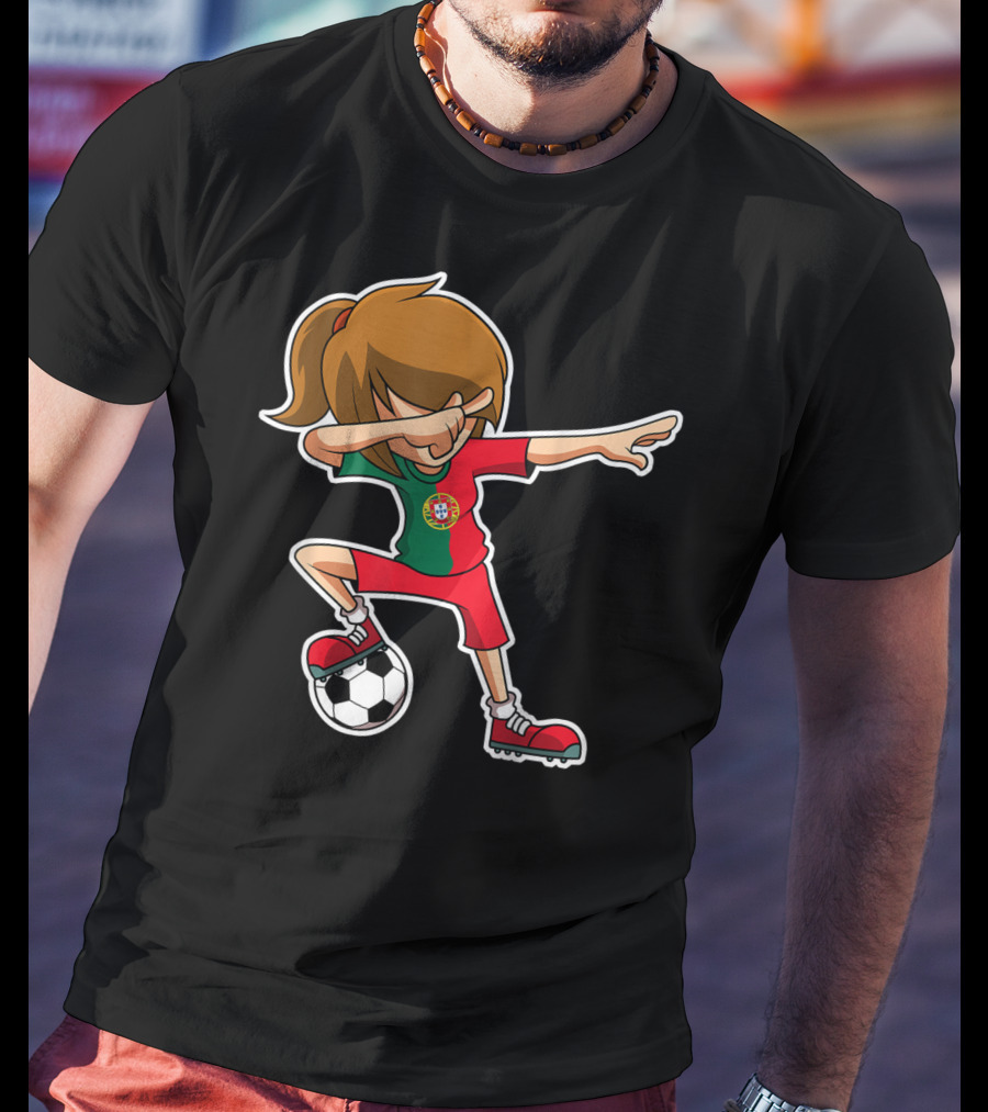Dabbing Soccer Girl Portugal Jersey Portuguese Football T-Shirt