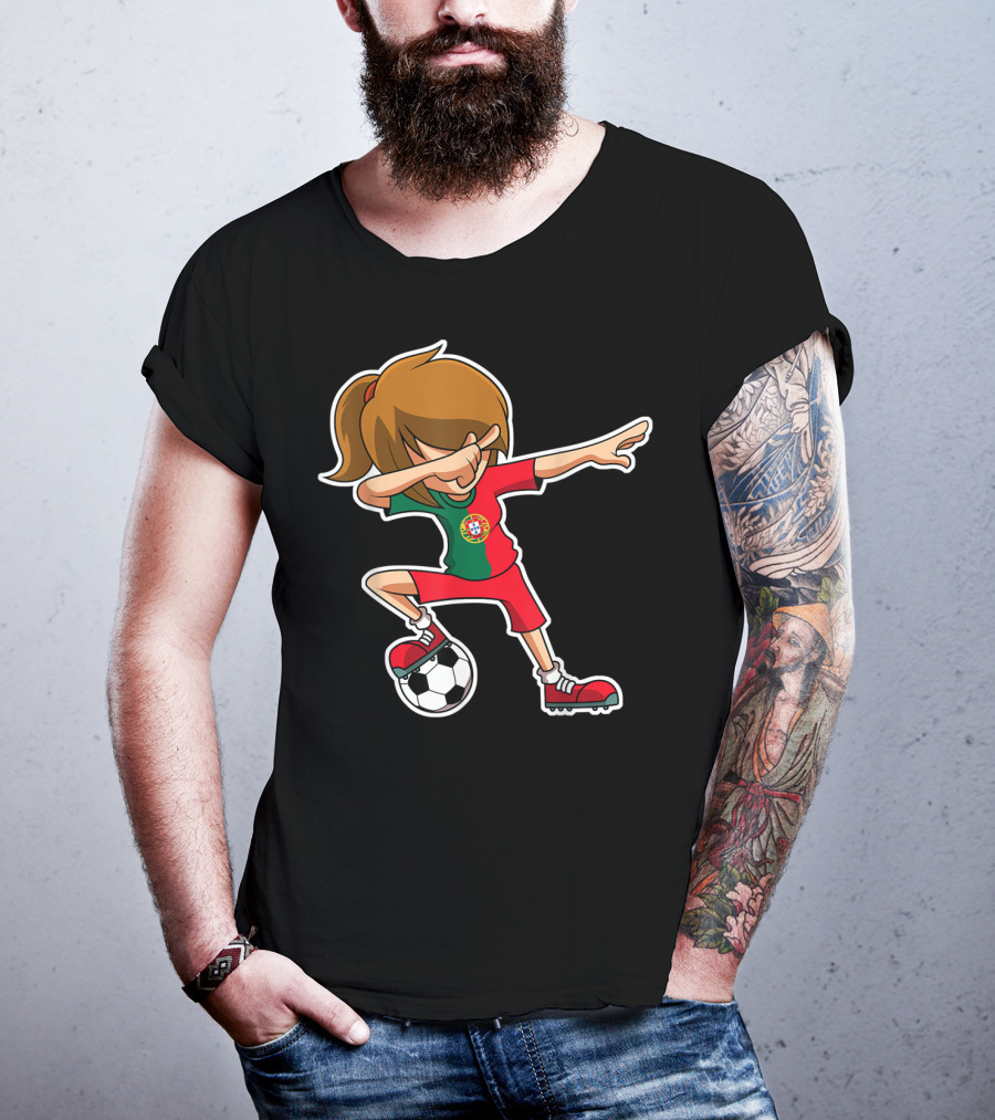 Dabbing Soccer Girl Portugal Jersey Portuguese Football T-Shirt