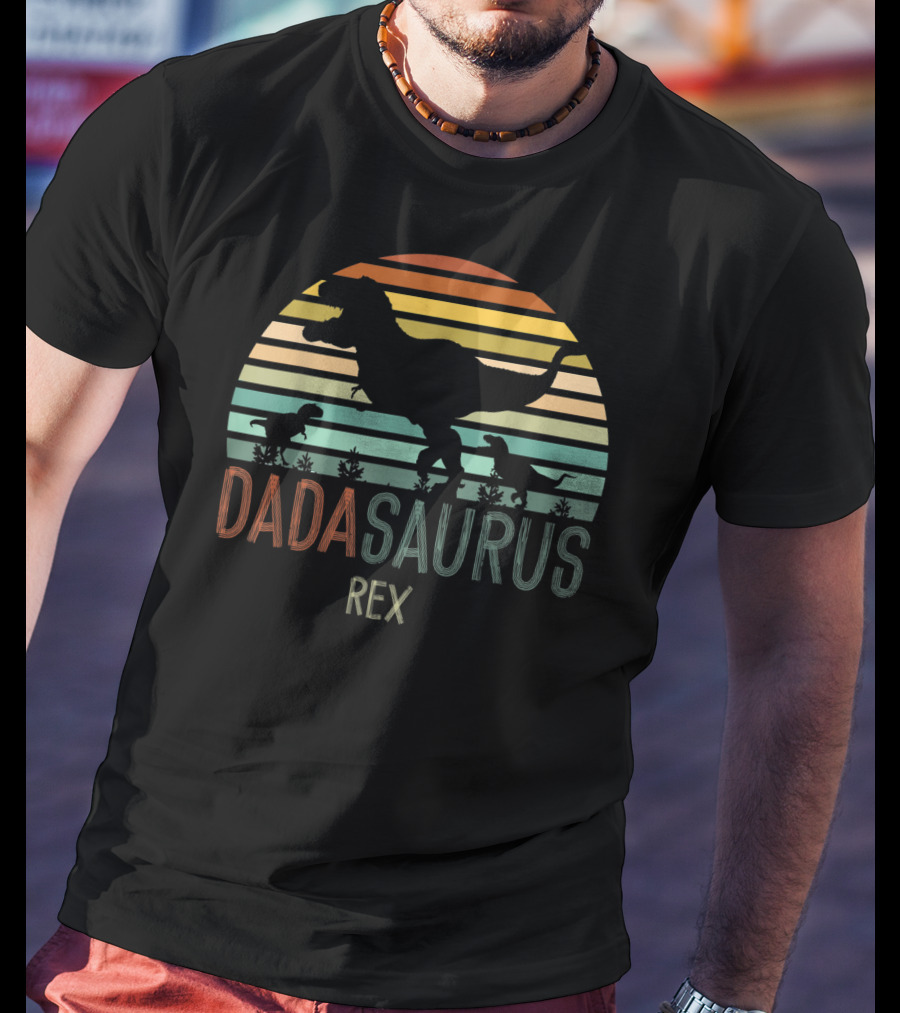 Dada Saurus Rex Retro Sunset Dinosaur T-Shirt