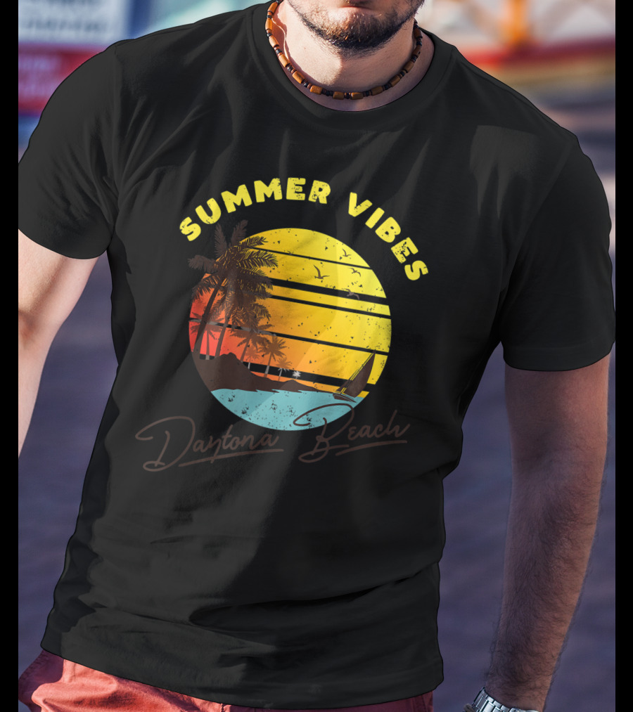 Summer Vibes Daytona Beach Tropical Sunset Palm Trees T-Shirt