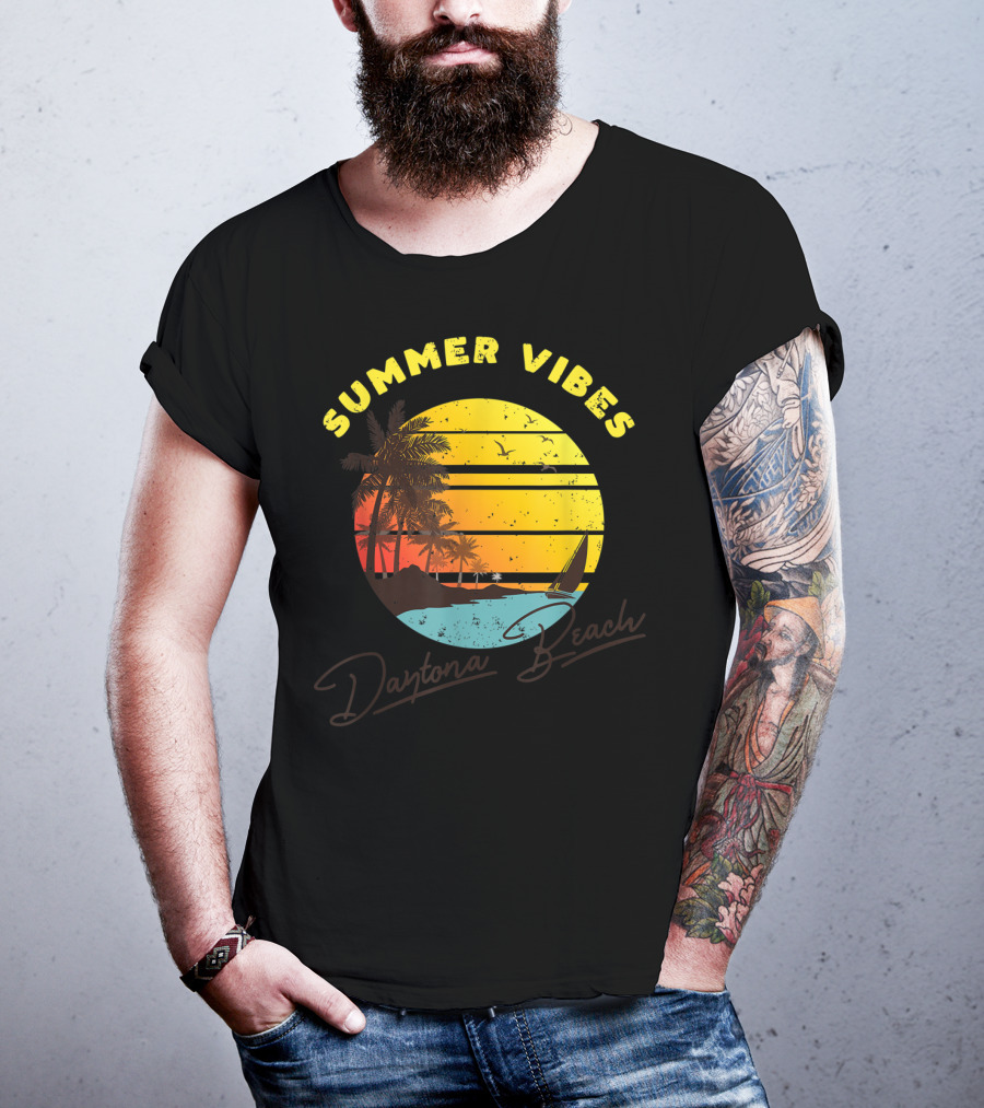 Summer Vibes Daytona Beach Tropical Sunset Palm Trees T-Shirt