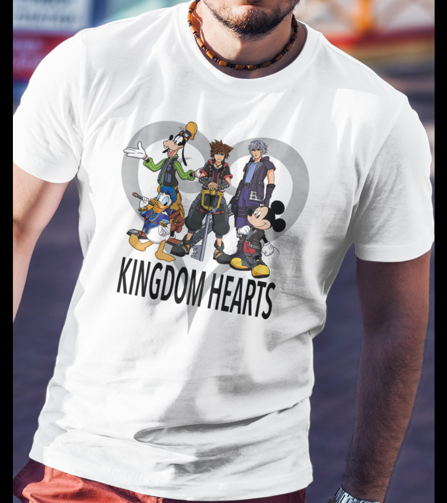 Kingdom Hearts III Characters With Heart Symbol Featuring Goofy Donald Mickey Sora Riku T-Shirt