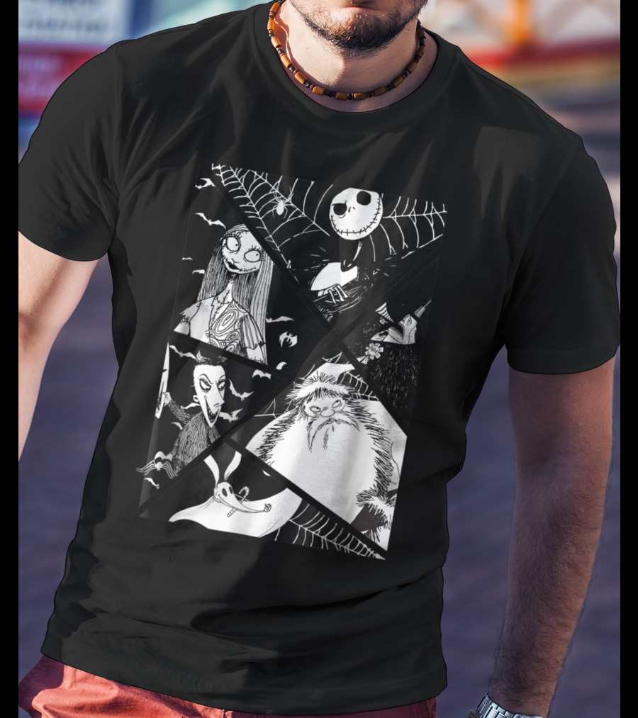 Disney Nightmare Before Christmas Story Jack Sally Zero Oogie Boogie Patchwork T-Shirt