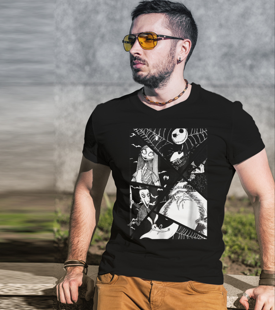 Disney Nightmare Before Christmas Story Jack Sally Zero Oogie Boogie Patchwork T-Shirt