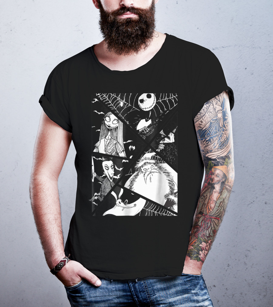 Disney Nightmare Before Christmas Story Jack Sally Zero Oogie Boogie Patchwork T-Shirt