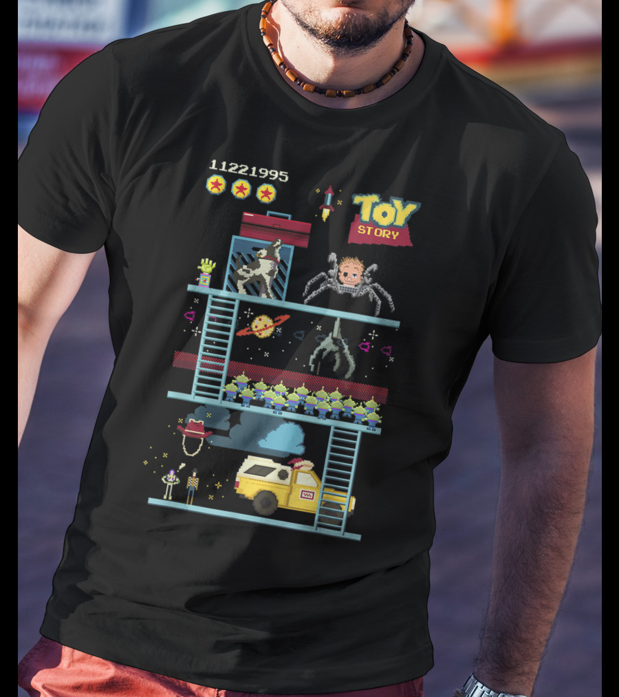 Toy Story 8 Bit Video Game Scene With Retro Pixel Art Adventure T-Shirt