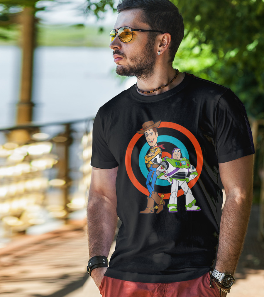 Toy Story Buzz Lightyear And Woody Target Background T-Shirt