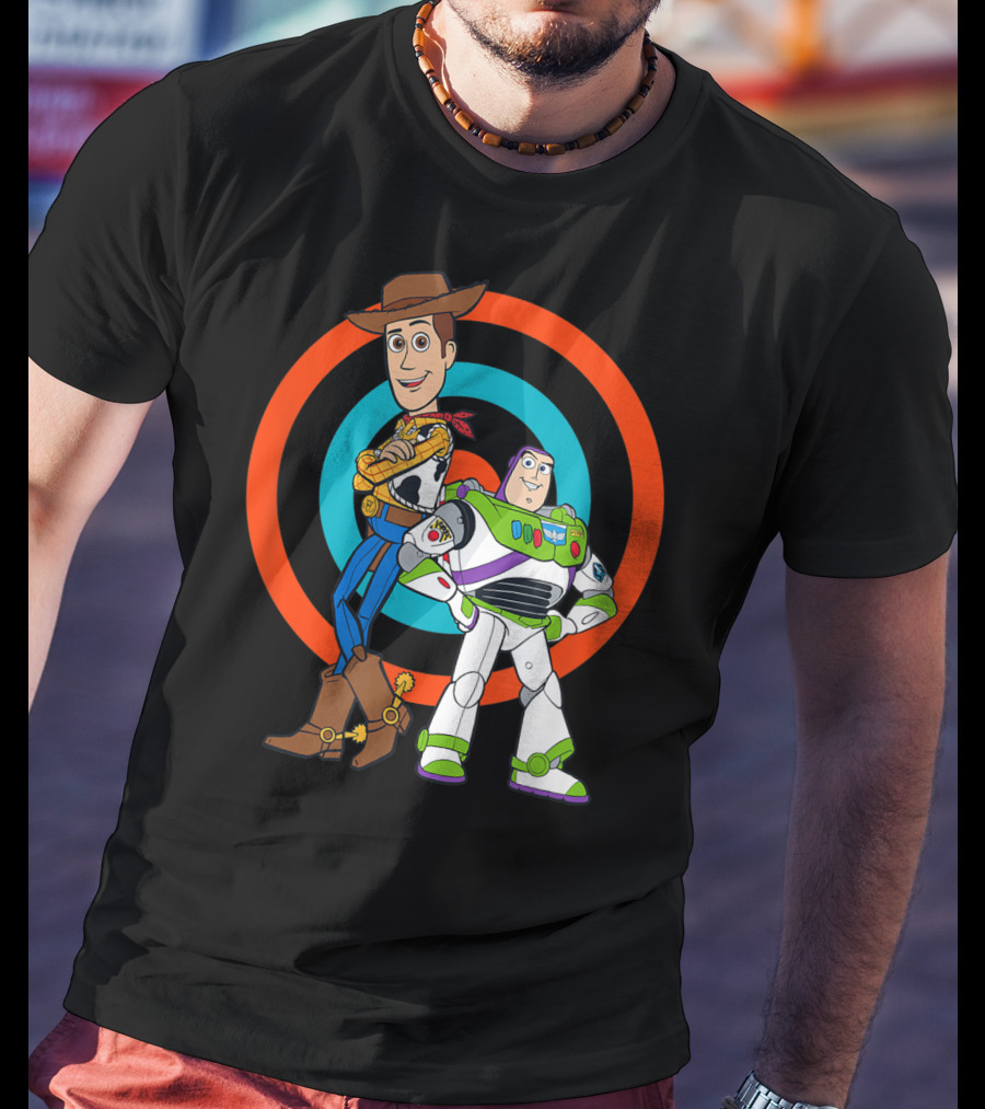 Toy Story Buzz Lightyear And Woody Target Background T-Shirt