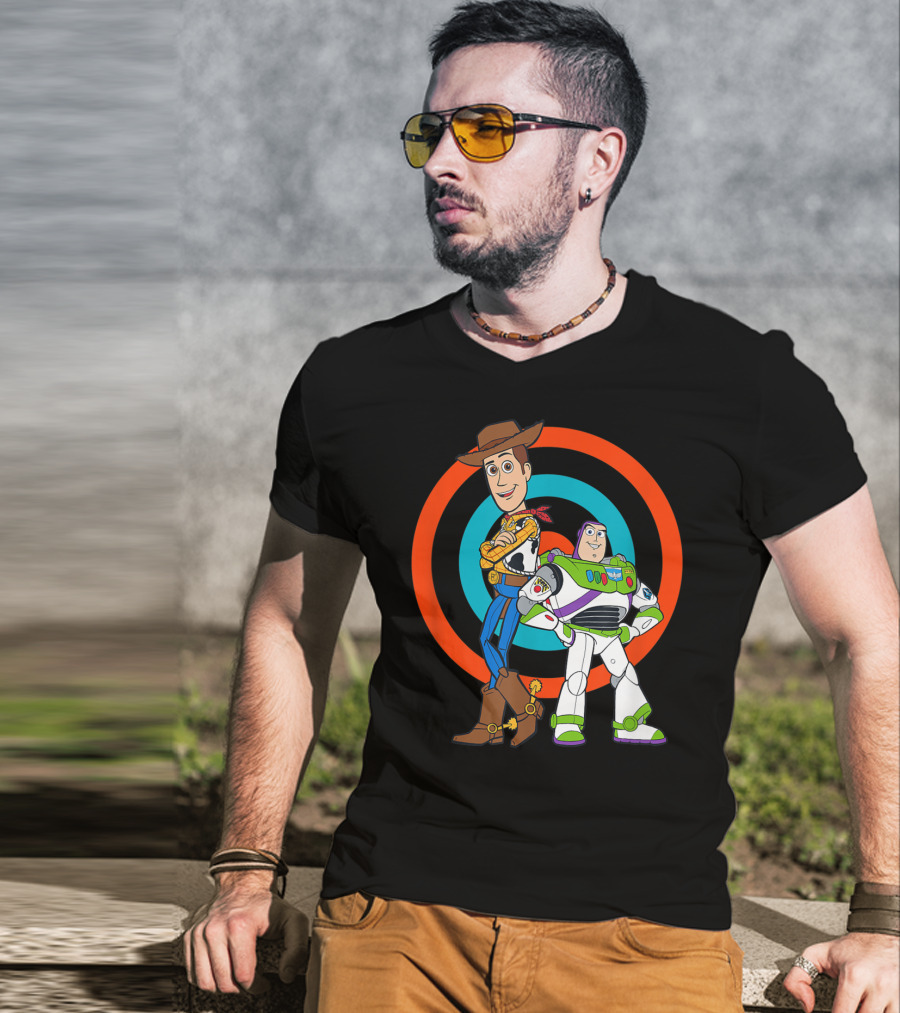 Toy Story Buzz Lightyear And Woody Target Background T-Shirt