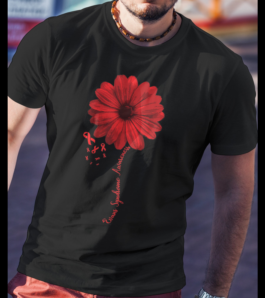 Evans Syndrome Awareness Red Flower Ribbon T-Shirt