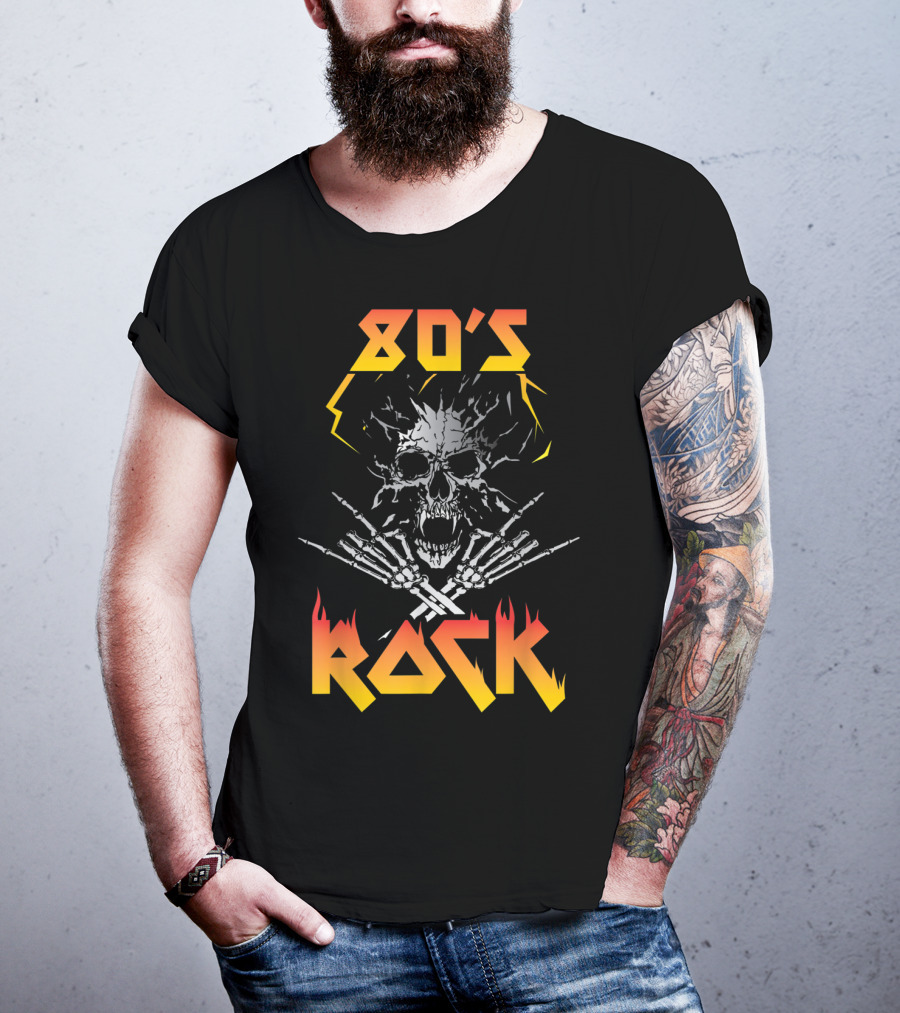 80's Rock Skull And Skeleton For Eighties Rockers T-Shirt