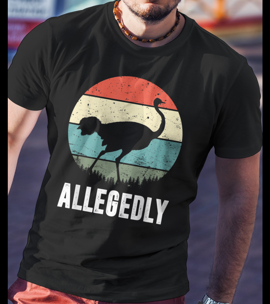 Allegedly Ostrich Silhouette Retro Stripes T-Shirt