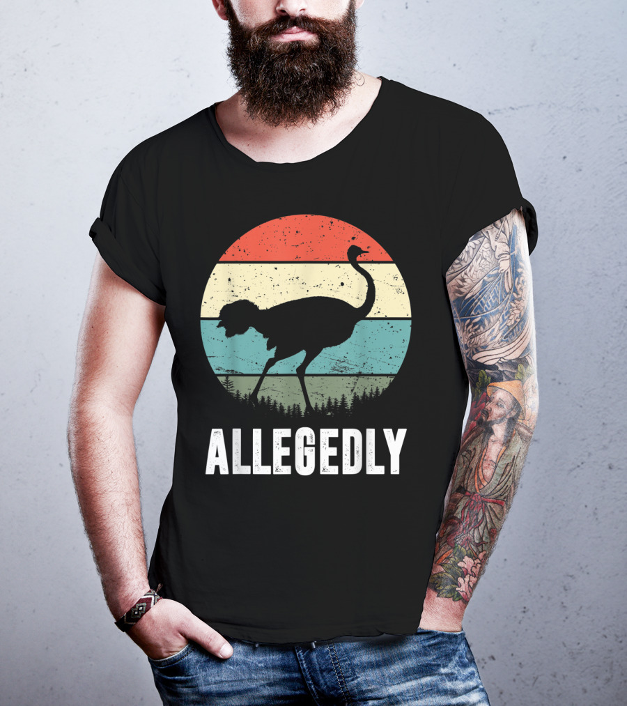 Allegedly Ostrich Silhouette Retro Stripes T-Shirt