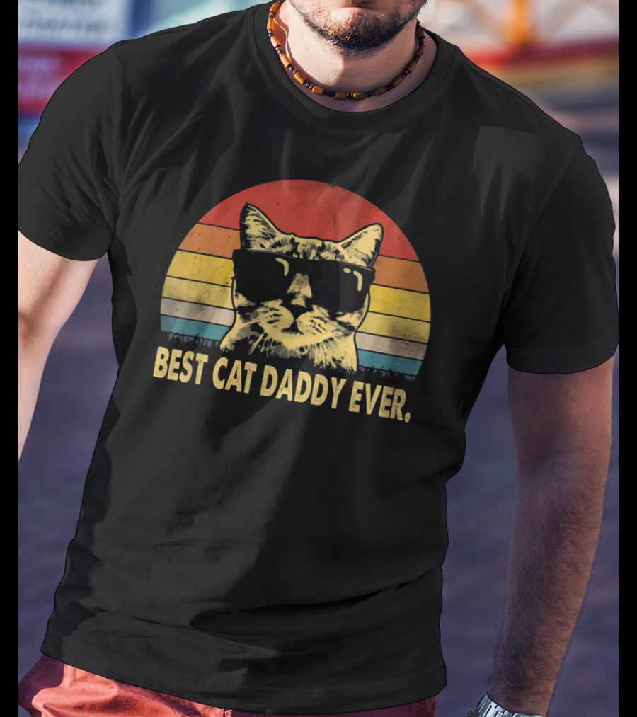 Best Cat Daddy Ever Vintage Sunglasses Cat Retro Stripes T-Shirt