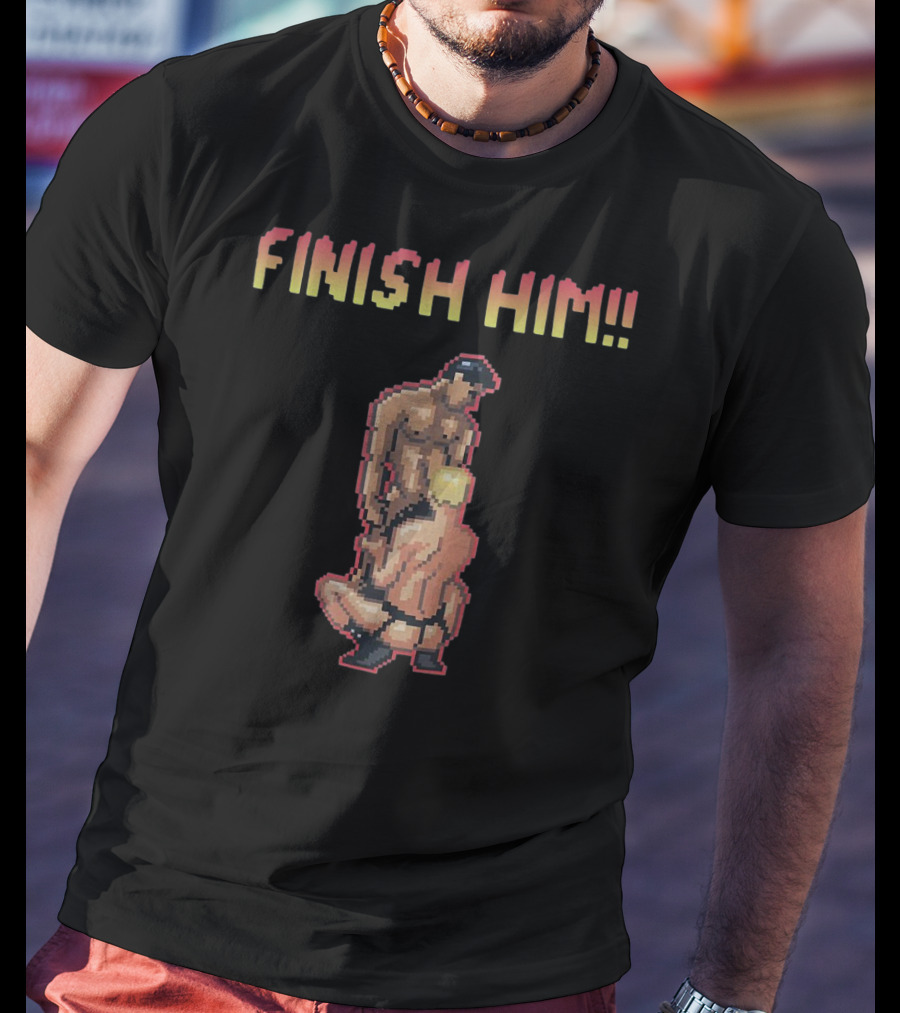 Finish Him Pixel Art Humor Gamer Fighter Retro T-Shirt