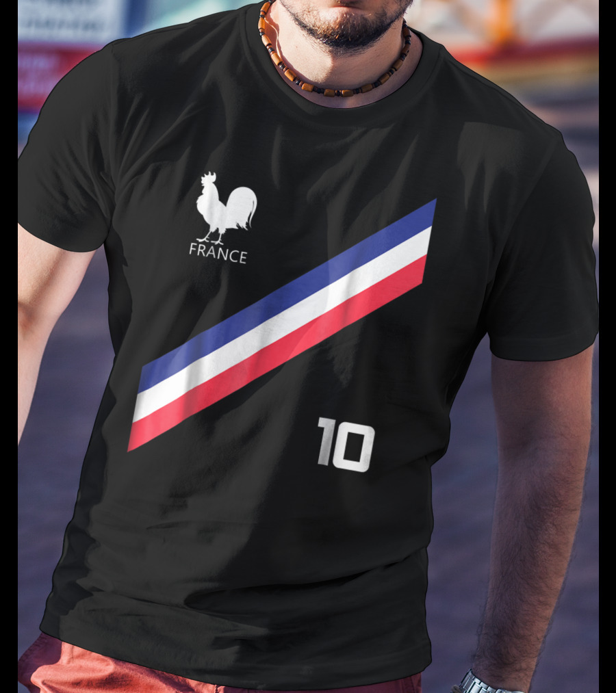 France Jersey Soccer French Football Rooster Stripe Number 10 T-Shirt
