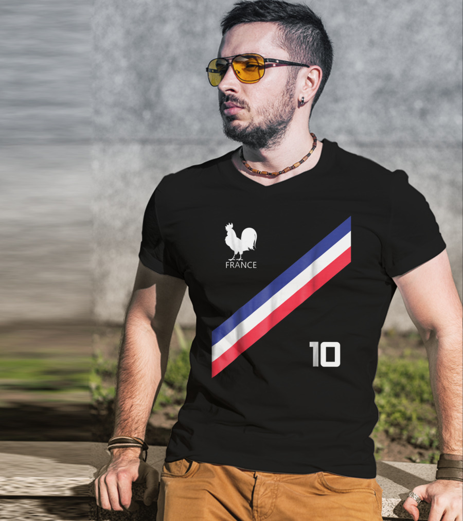 France Jersey Soccer French Football Rooster Stripe Number 10 T-Shirt