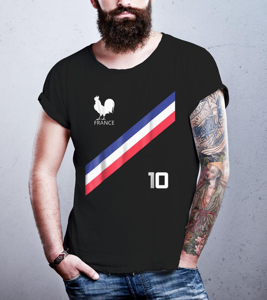France Jersey Soccer French Football Rooster Stripe Number 10 T-Shirt
