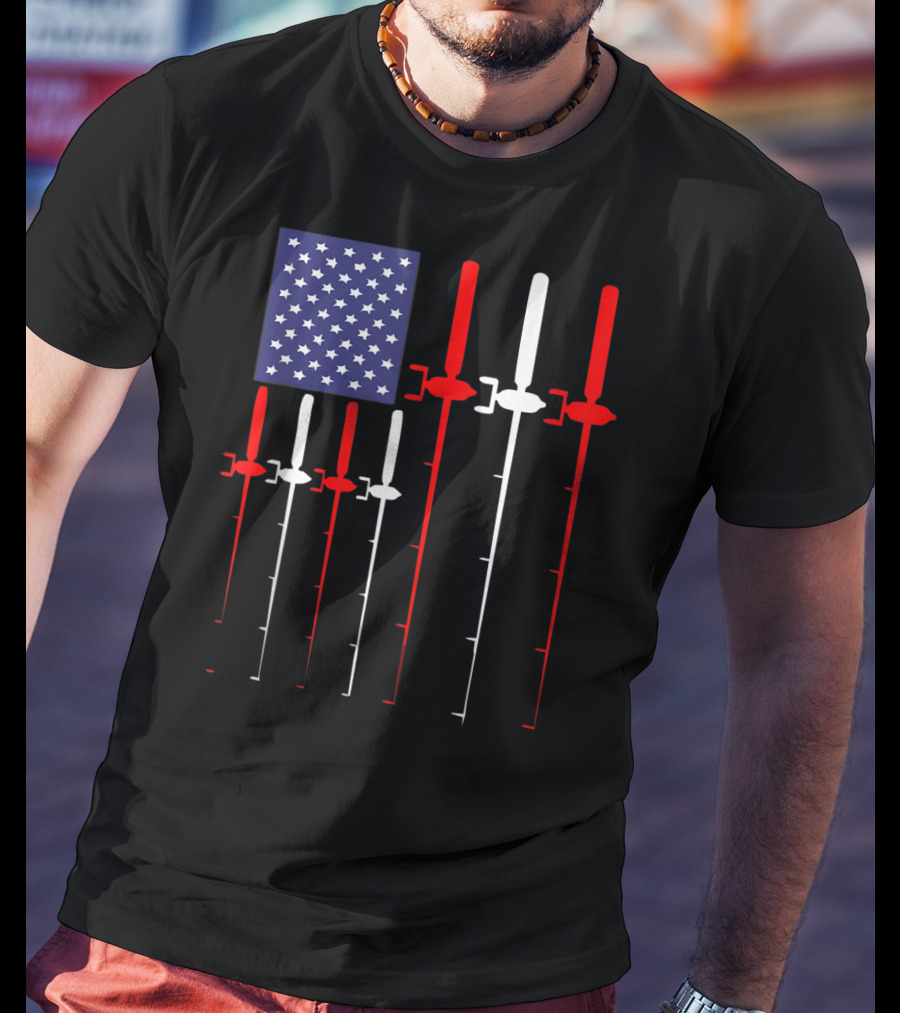 American Flag Fishing Rod Patriotic Fisherman USA Stars Stripes T-Shirt