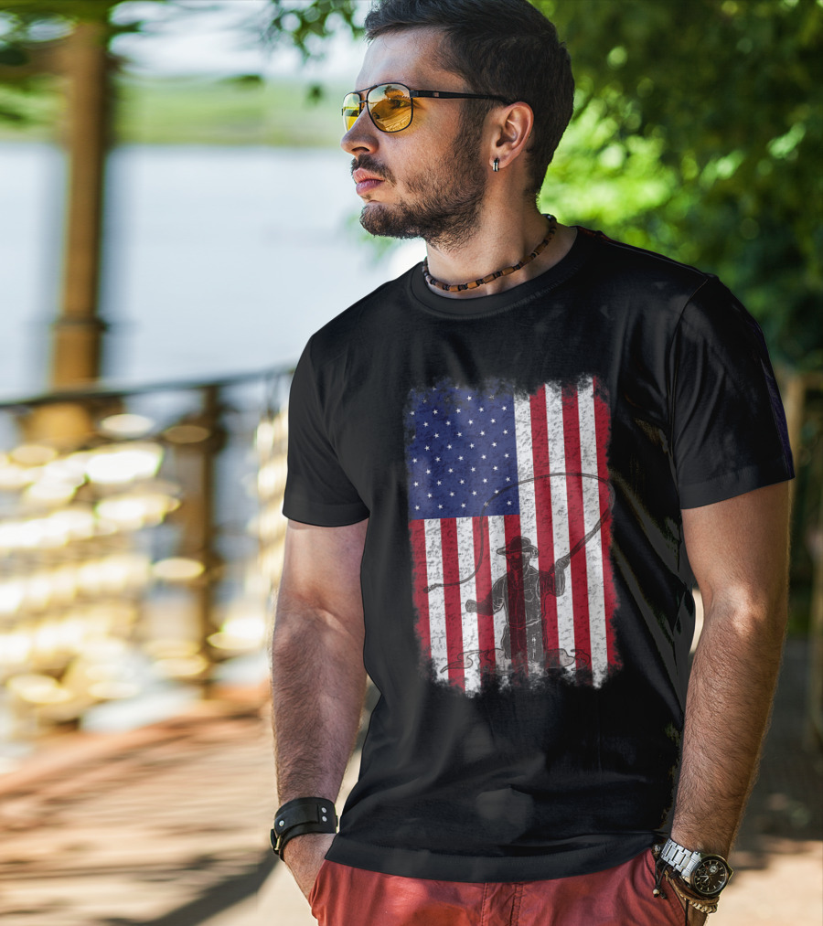 American Flag Fly Fishing Fisherman T-Shirt