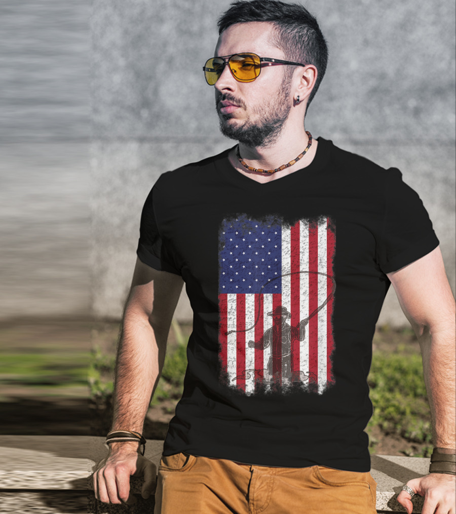 American Flag Fly Fishing Fisherman T-Shirt