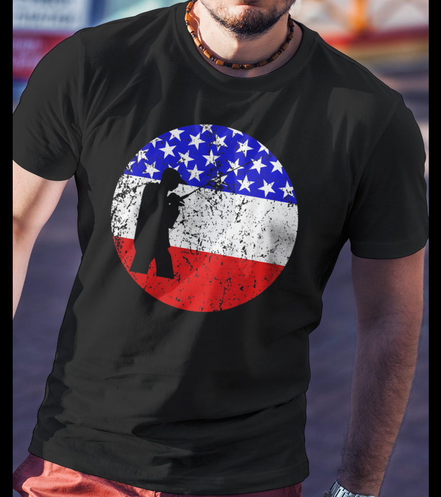 American Flag Vintage Fisherman Silhouette Rustic Retro Fishing T-Shirt
