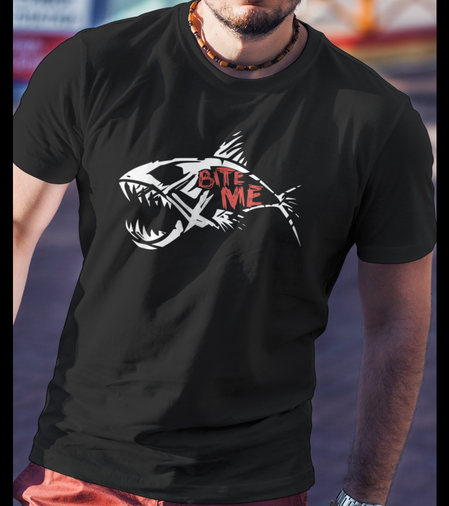 Bite Me Shark Skeleton Funny Fishing T-Shirt