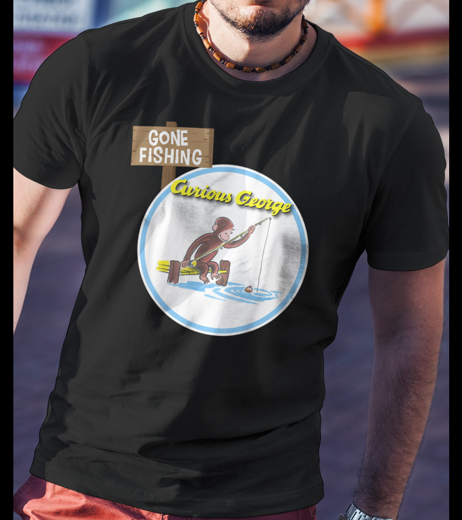 Curious George Gone Fishing Sign And Circle Scene T-Shirt