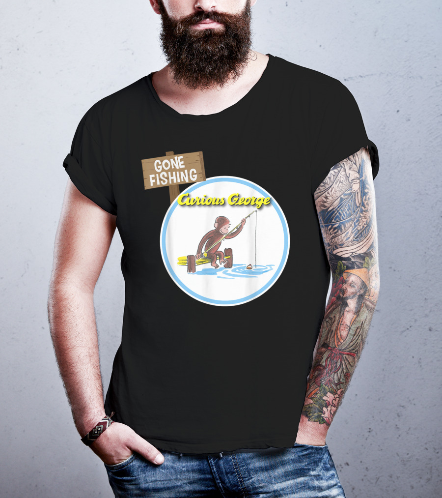 Curious George Gone Fishing Sign And Circle Scene T-Shirt
