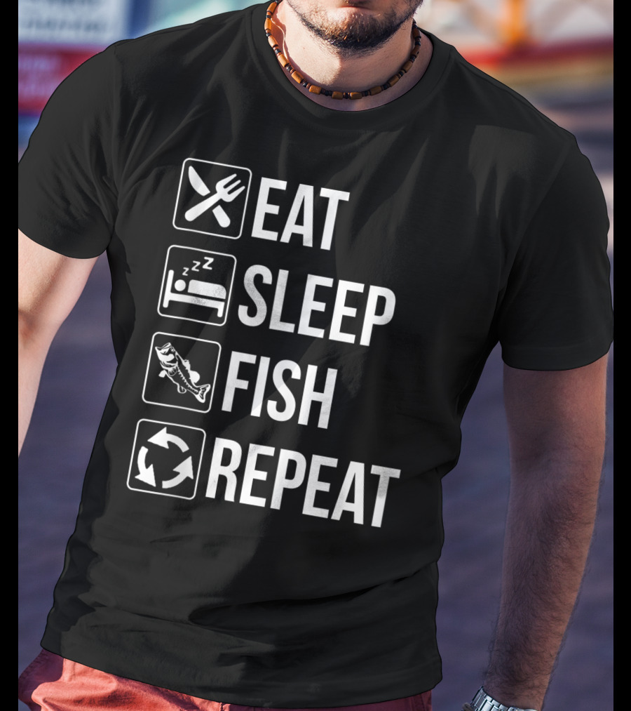 Eat Sleep Fish Repeat Tank Top Funny Fishing Fisherman Iconic Routine Symbols T-Shirt