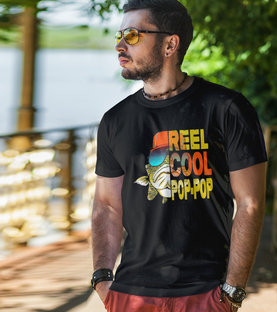 Father's Day Fishing Reel Cool Pop-Pop Fish With Hat And Sunglasses T-Shirt