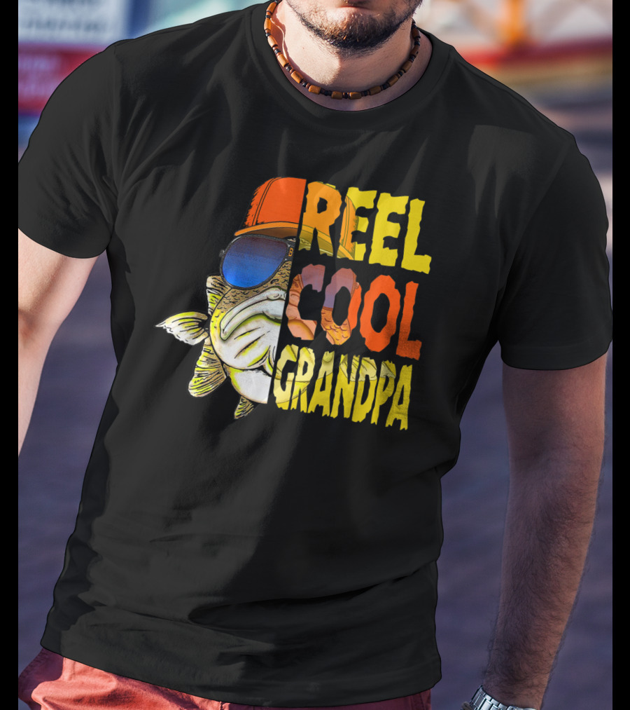 Reel Cool Grandpa Fishing Grandpa Fish Wearing Sunglasses And Hat T-Shirt
