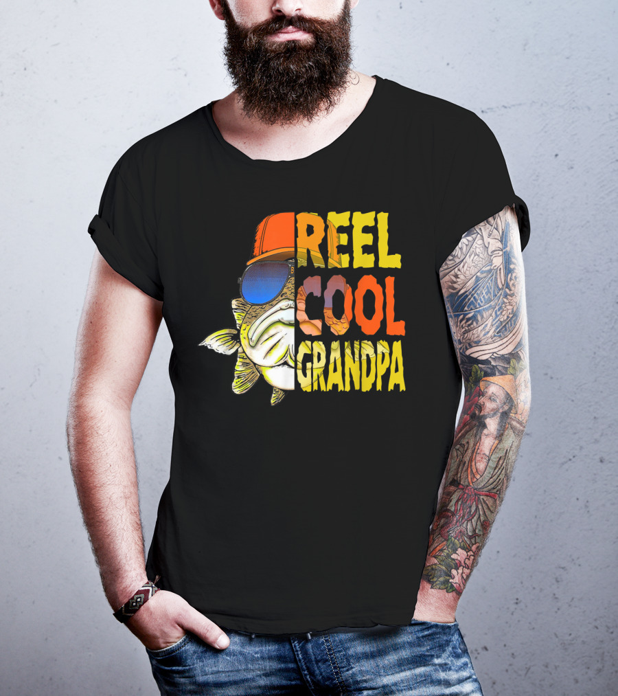 Reel Cool Grandpa Fishing Grandpa Fish Wearing Sunglasses And Hat T-Shirt