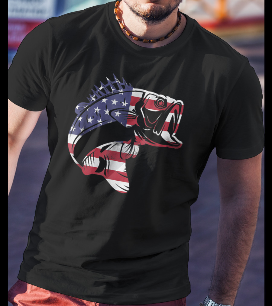 Bass Fishing USA Flag For Fishermen T-Shirt