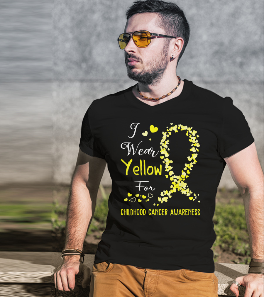 I Wear Yellow For Childhood Cancer Awareness Heart T-Shirt