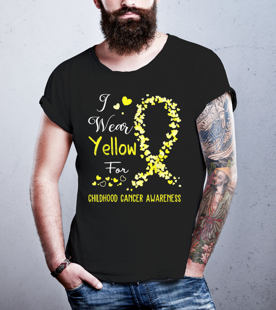 I Wear Yellow For Childhood Cancer Awareness Heart T-Shirt