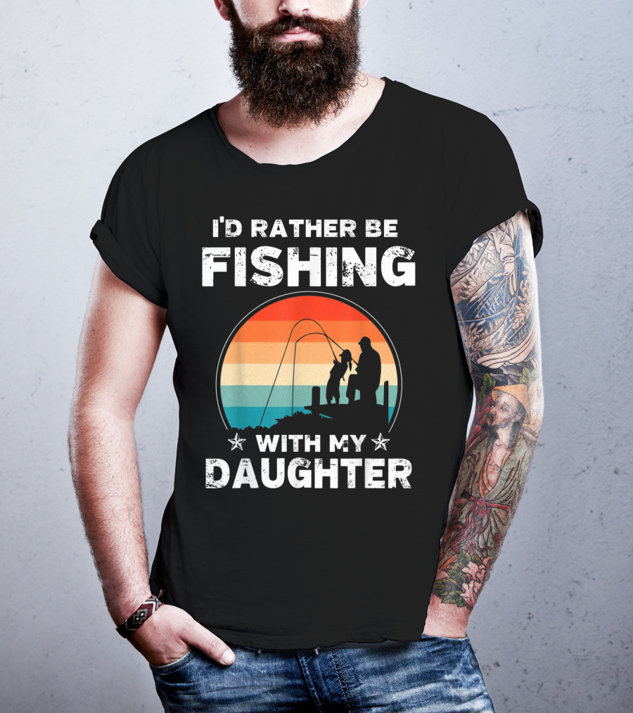 I'd Rather Be Fishing With My Daughter Vintage Silhouette Sunset T-Shirt