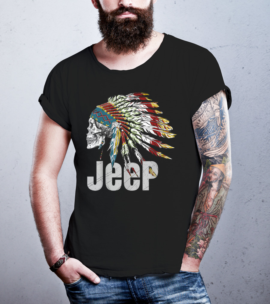 Jeep Skull Wearing Native American Headdress T-Shirt