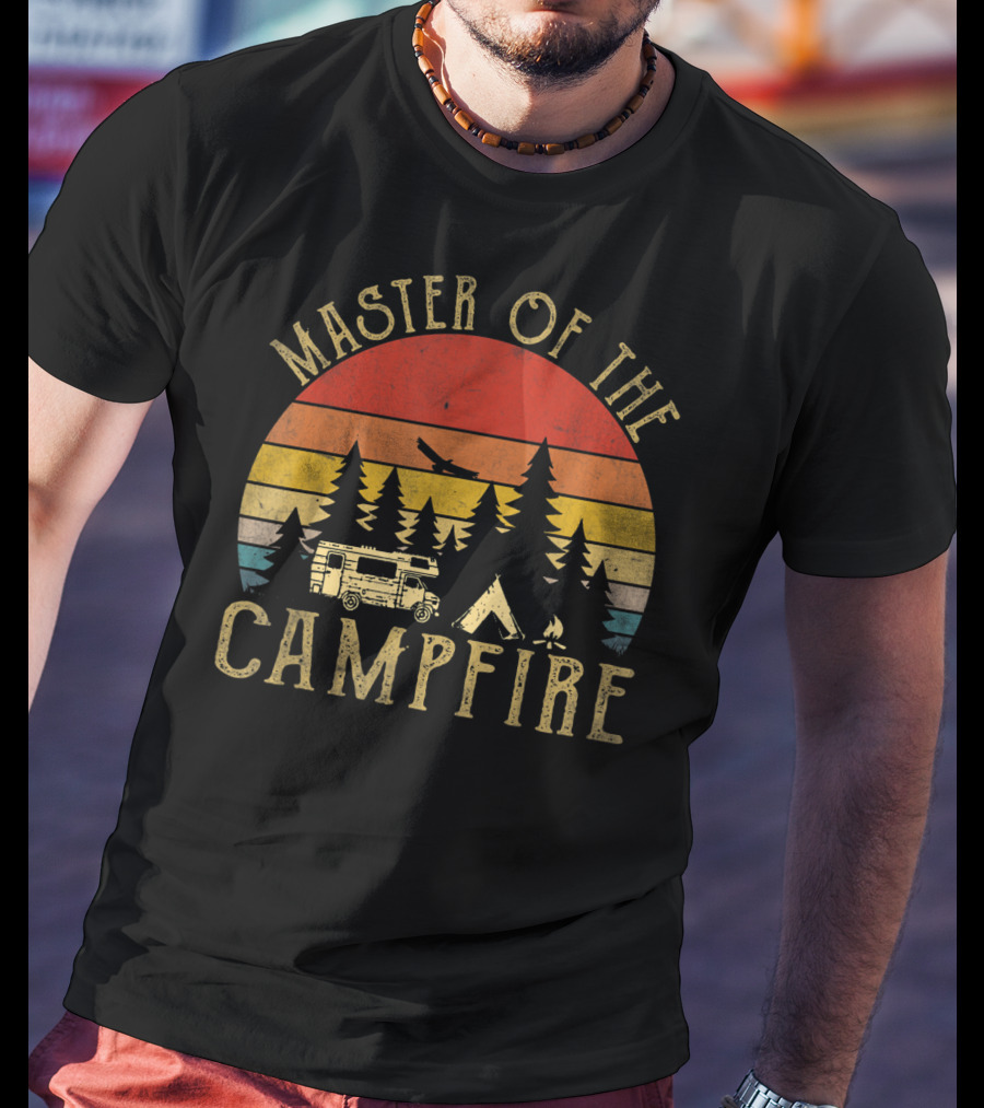 Master Of The Campfire Vintage RV Adventure Camping Scene T-Shirt