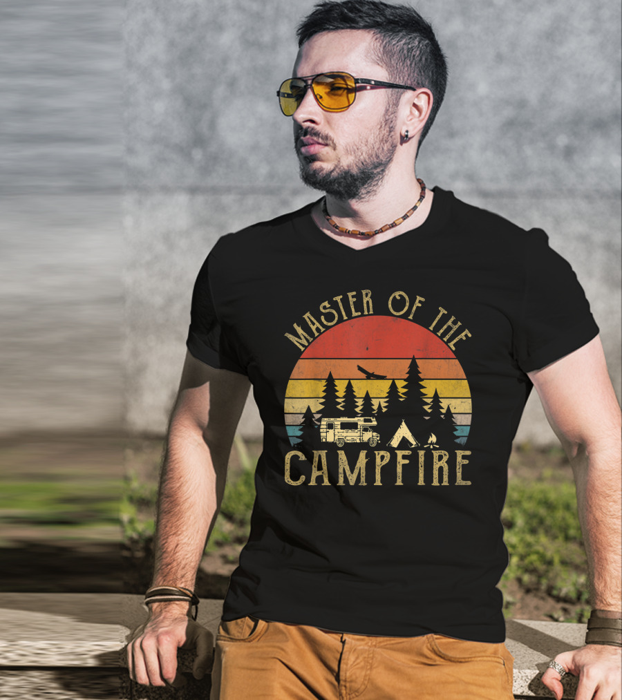 Master Of The Campfire Vintage RV Adventure Camping Scene T-Shirt