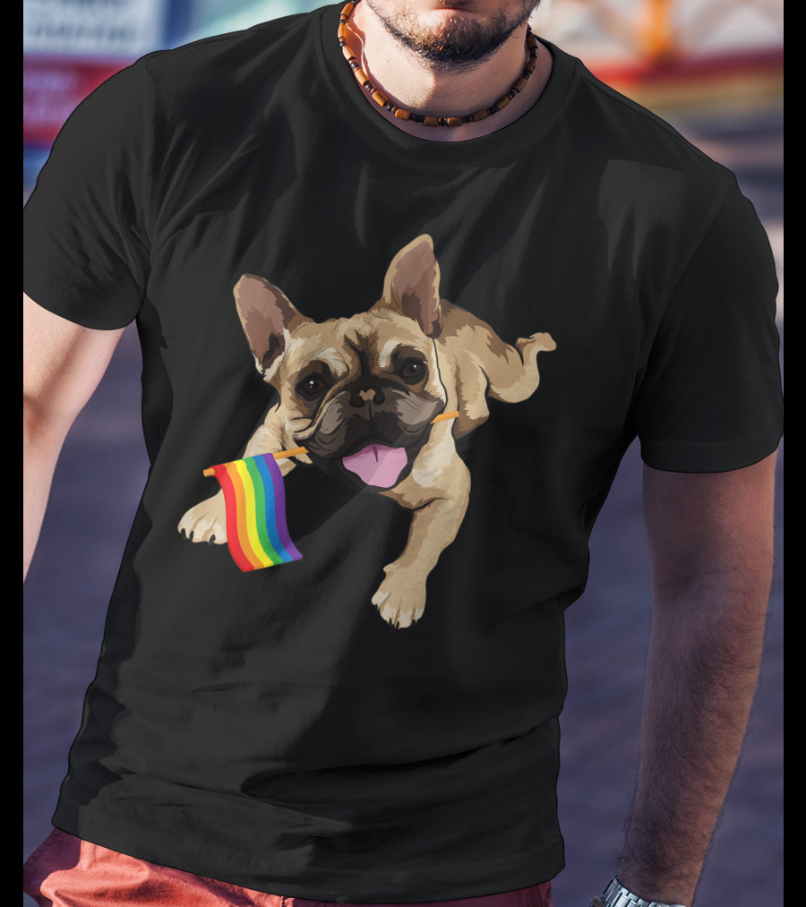 Men Women Kids French Bulldog Holding Gay Pride Flag T-Shirt