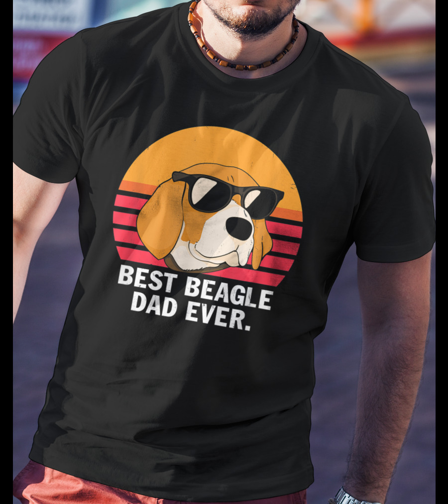 Best Beagle Dad Ever Vintage Style Beagle With Sunglasses T-Shirt