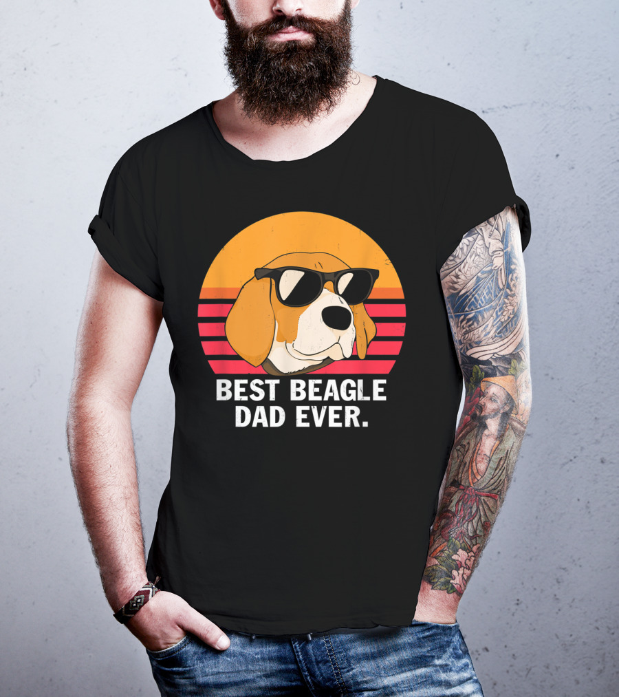Best Beagle Dad Ever Vintage Style Beagle With Sunglasses T-Shirt