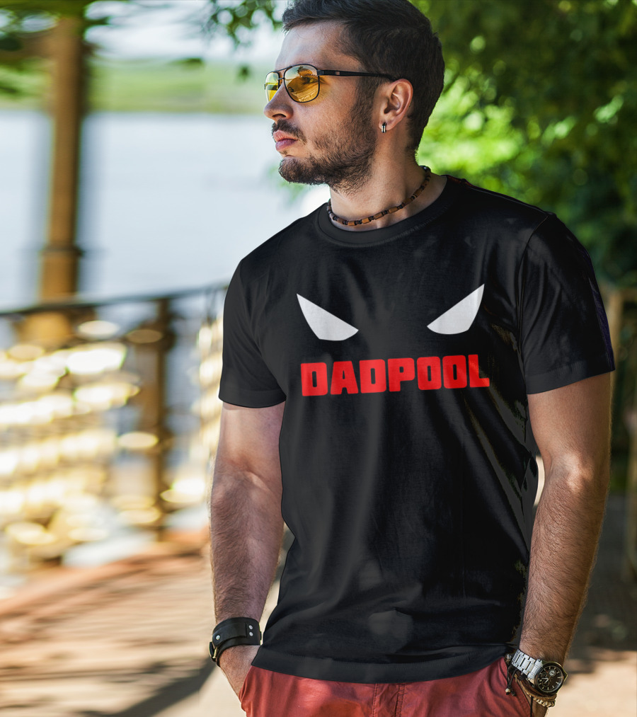 Dadpool Mens Funny Superhero Superdad With Iconic Mask Eyes T-Shirt