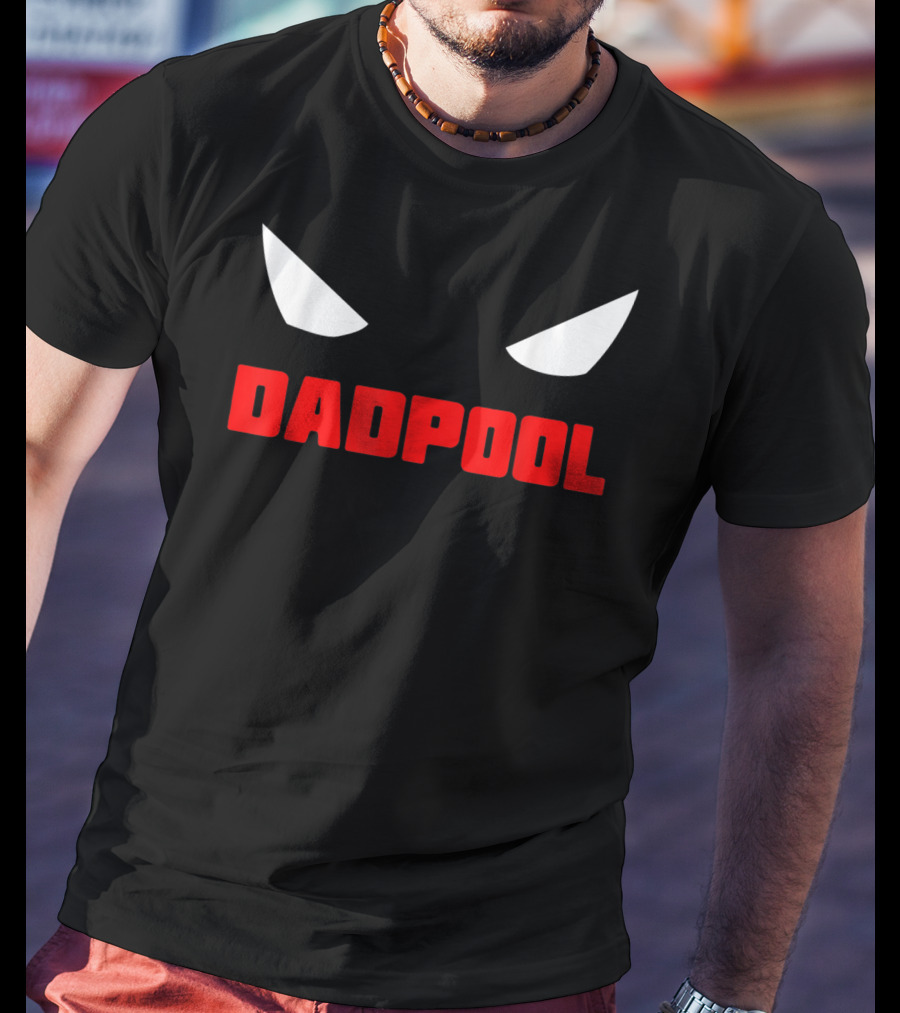Dadpool Mens Funny Superhero Superdad With Iconic Mask Eyes T-Shirt